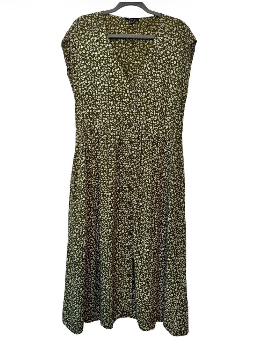 Madewell Campden Daisies Green Midi Dress Button Up Size Medium - Picture 3 of 11